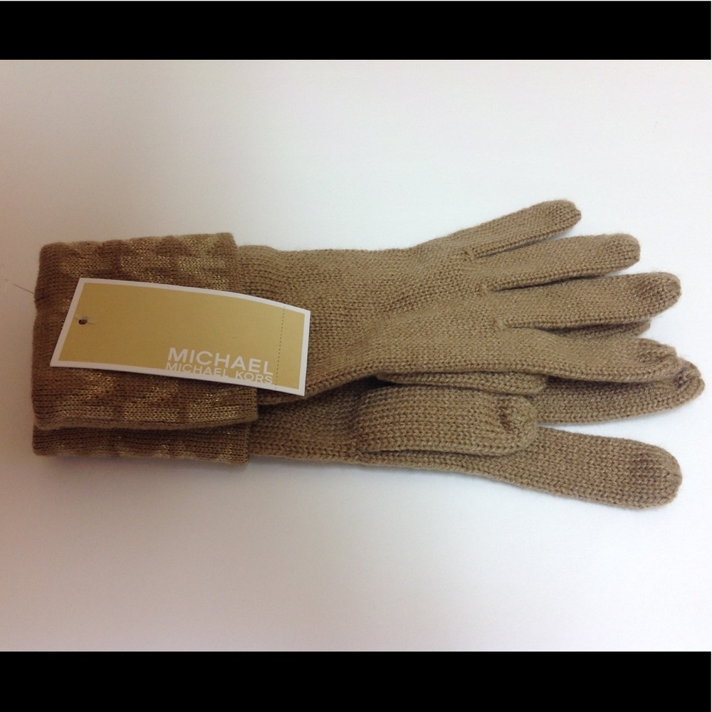 Michael Kors Tan Gloves Beige Gold Initial Gloves